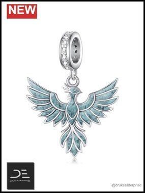 Sterling Silver Phoenix Charm Turquoise Bead Bracelet Charm